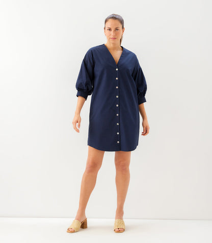 Lantern Sleeve Button-Front Dress