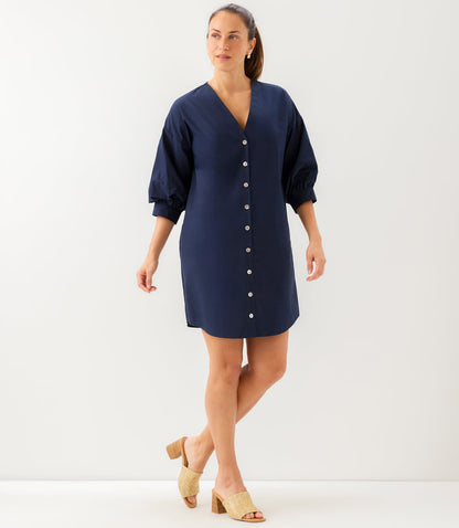 Lantern Sleeve Button-Front Dress