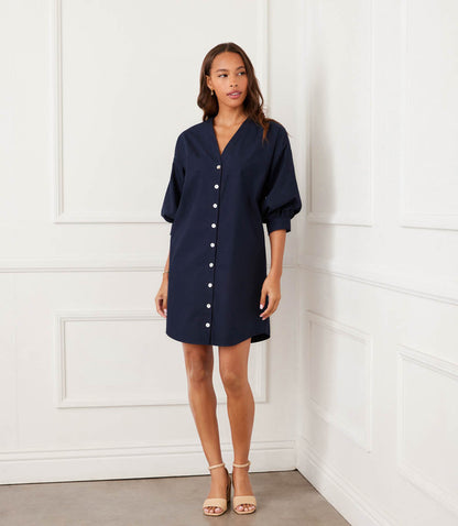 Lantern Sleeve Button-Front Dress