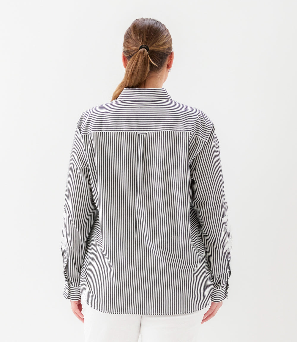 Plus Size Long Sleeve Stripe Embroidered Shirt