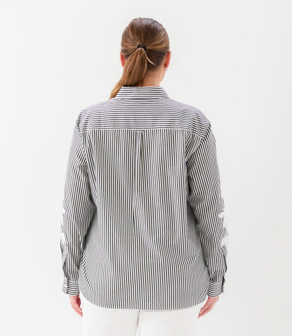 Plus Size Long Sleeve Stripe Embroidered Shirt