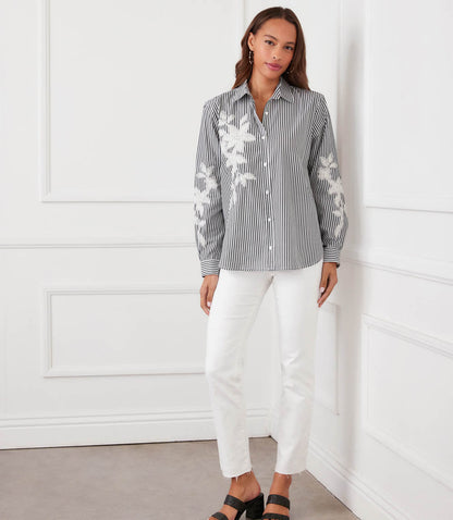 Long Sleeve Stripe Embroidered Shirt