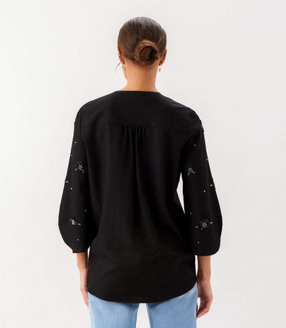 Petite Size Bracelet Sleeve Embellished Asymmetric Top
