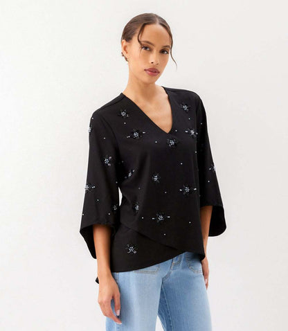 Bracelet Sleeve Embellished Asymmetric Top