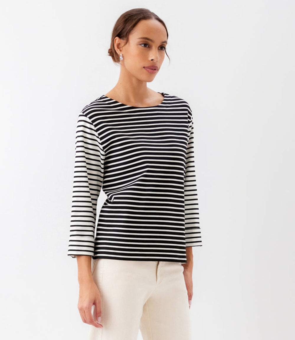 Contrast Stripe Cuffed Sleeve Top