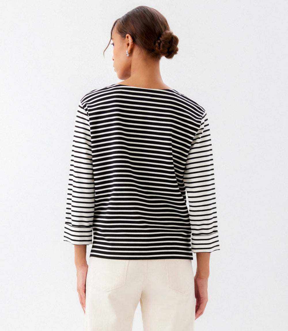 Contrast Stripe Cuffed Sleeve Top
