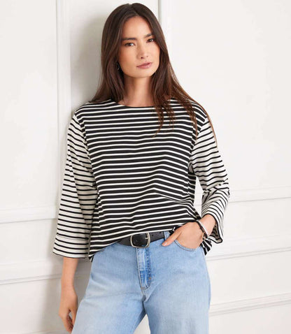 Contrast Stripe Cuffed Sleeve Top