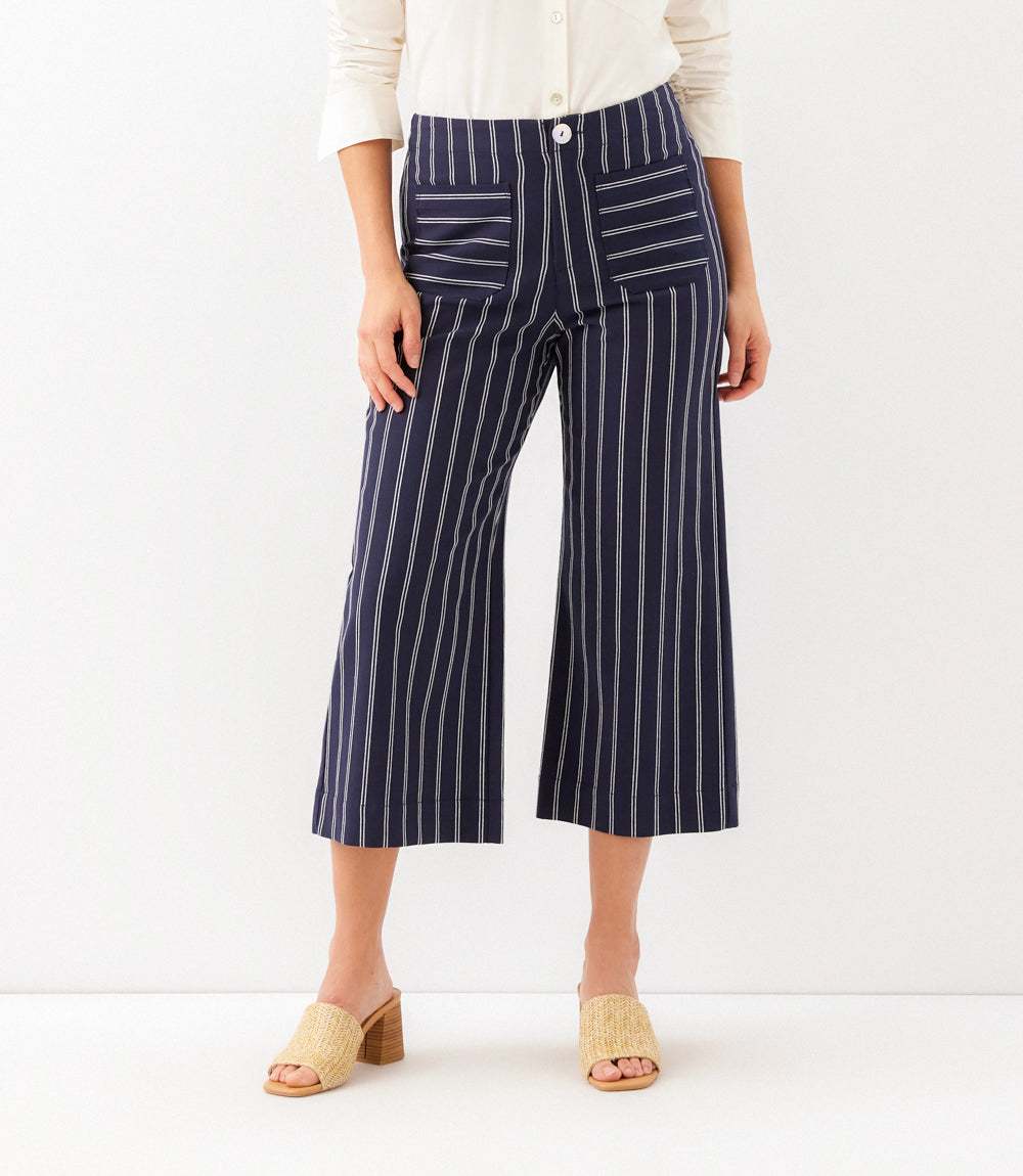 Stripe Cropped Wide-Leg Pants