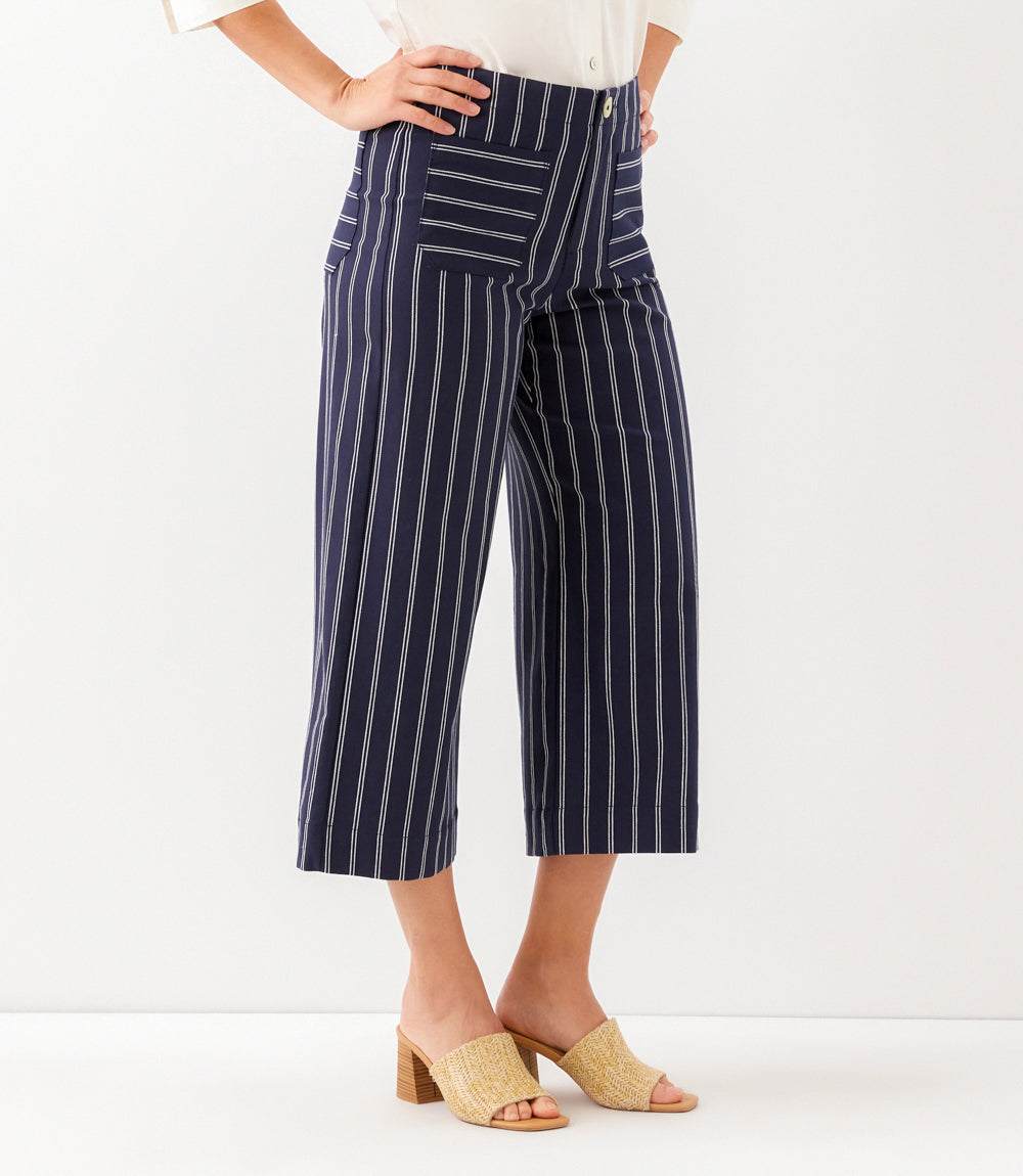 Stripe Cropped Wide-Leg Pants