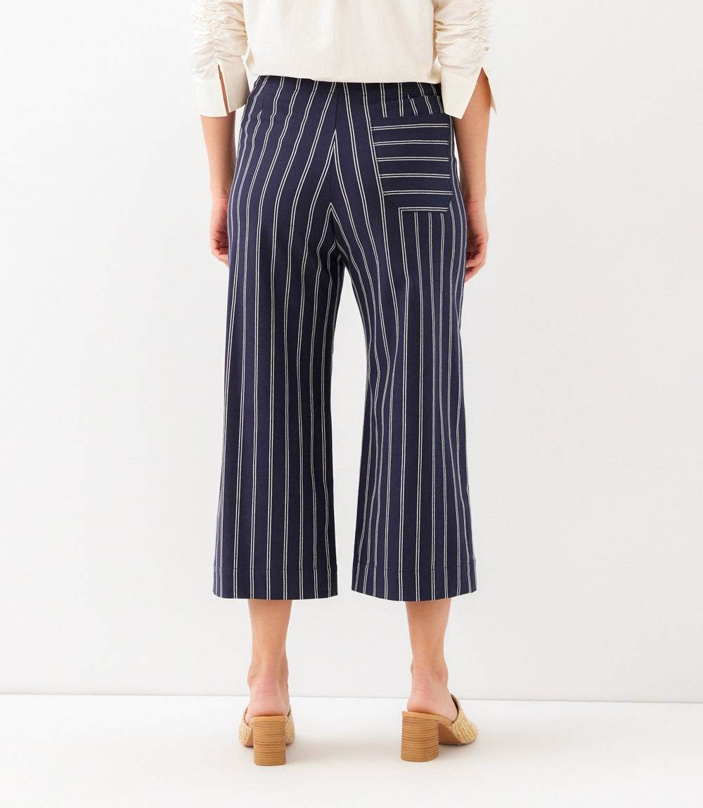 Stripe Cropped Wide-Leg Pants