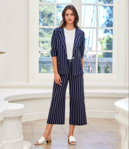 Stripe Cropped Wide-Leg Pants