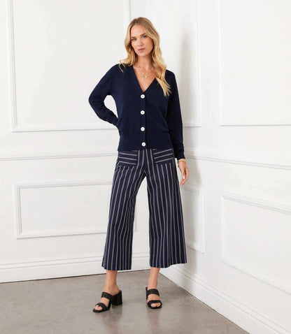 Stripe Cropped Wide-Leg Pants
