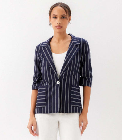 Stripe Ruched Sleeve Jacket