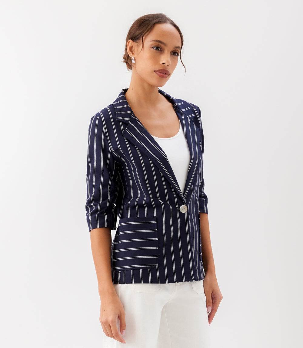 Stripe Ruched Sleeve Jacket