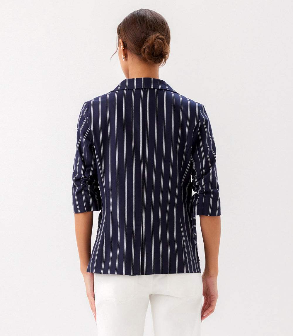 Stripe Ruched Sleeve Jacket