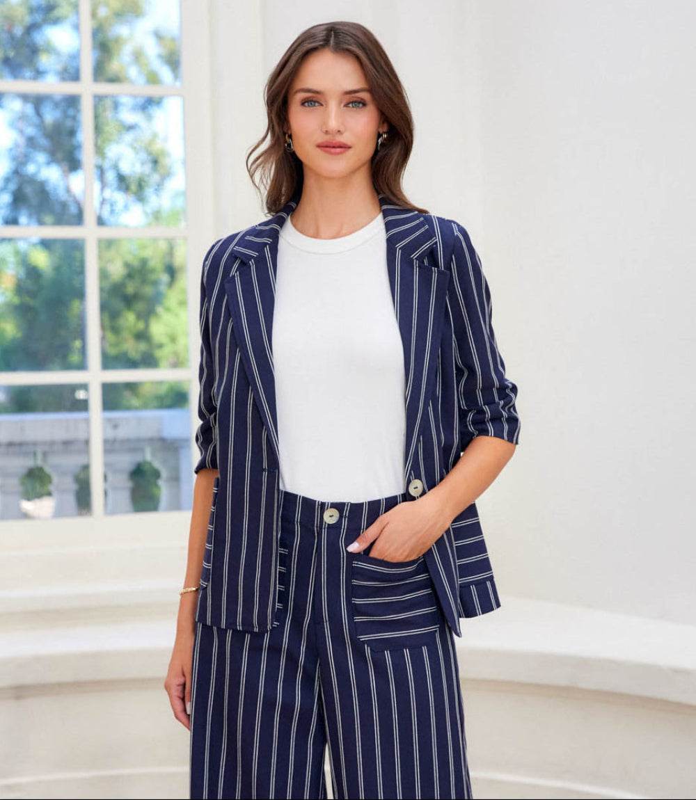 Stripe Ruched Sleeve Jacket