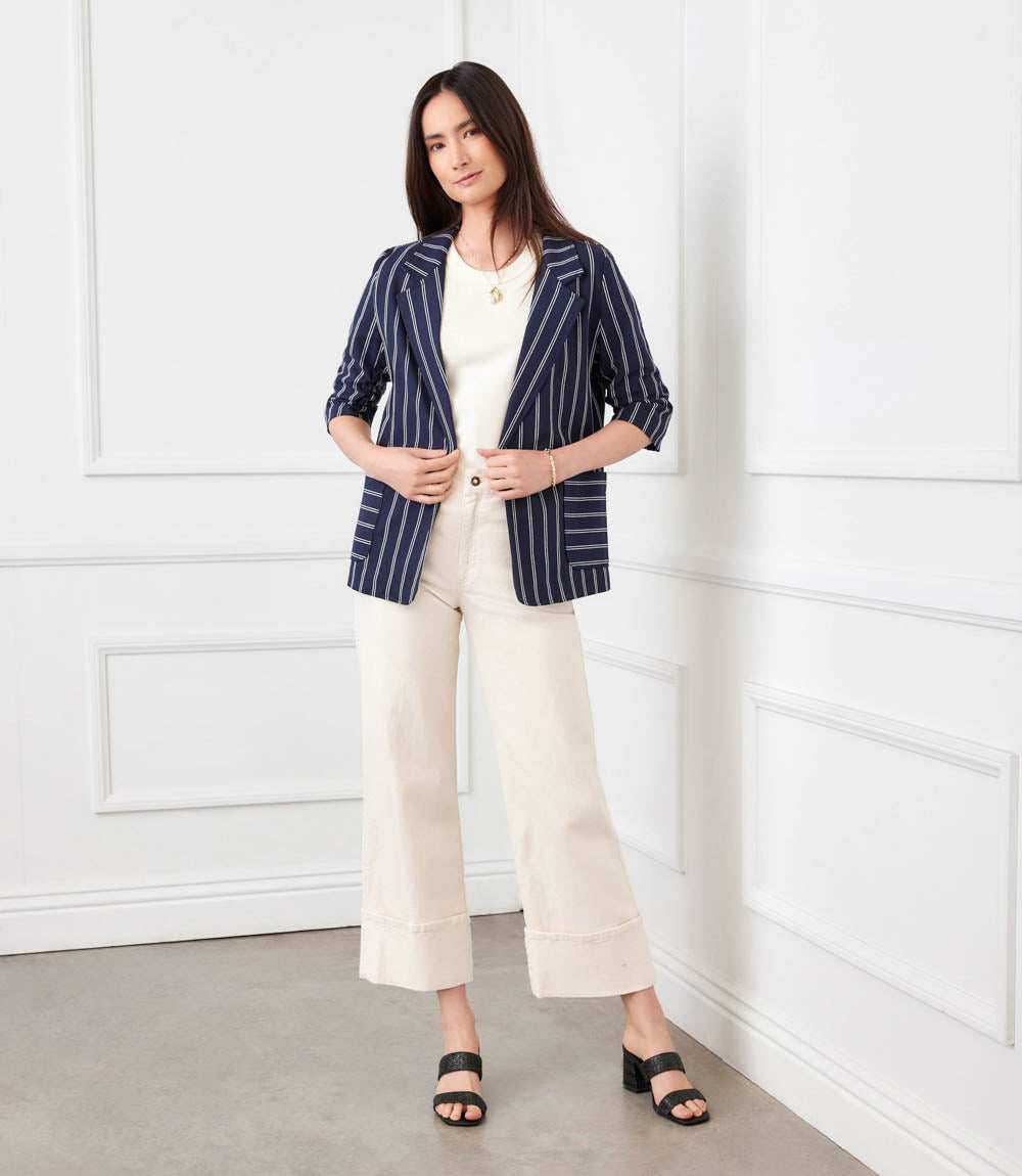 Stripe Ruched Sleeve Jacket