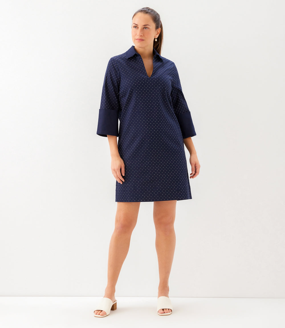 Cuffed Sleeve Embellished Dress