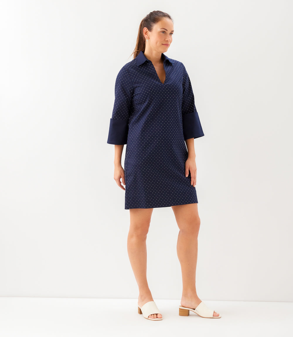 Cuffed Sleeve Embellished Dress