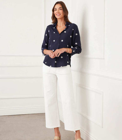 Embroidered Ruched Sleeve Shirt