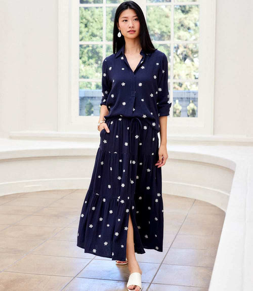 Embroidered Ruched Sleeve Shirt