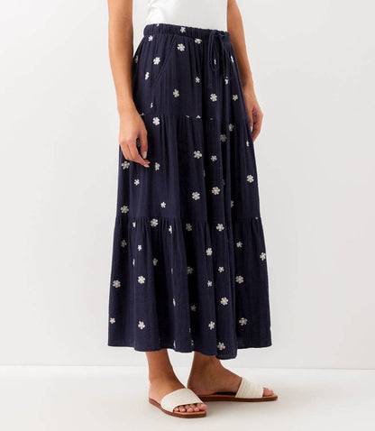 Embroidered Tiered Midi Skirt