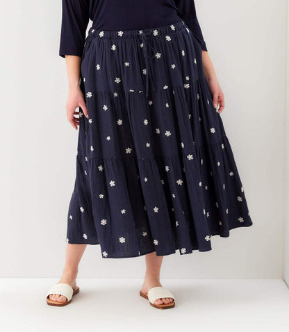 Plus Size Embroidered Tiered Midi Skirt