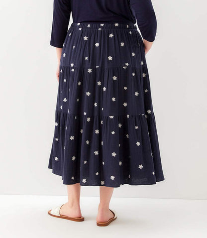 Plus Size Embroidered Tiered Midi Skirt