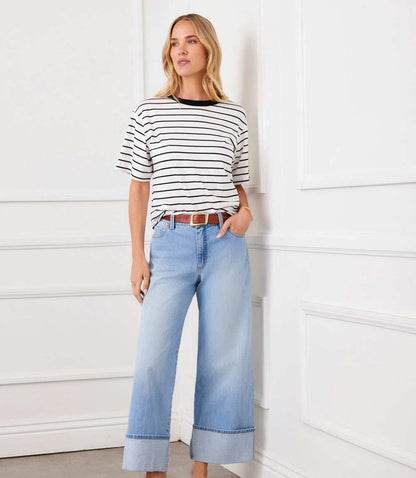 Petite Size Stripe Short Sleeve Top