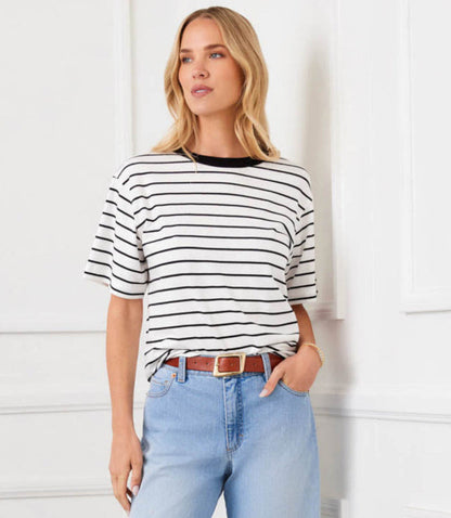 Petite Size Stripe Short Sleeve Top