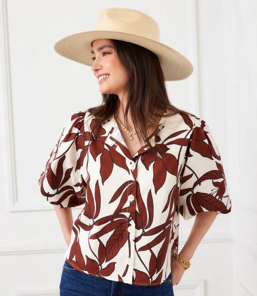 Puff Sleeve Button-Front Top