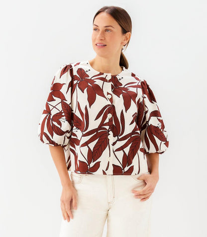 Puff Sleeve Button-Front Top