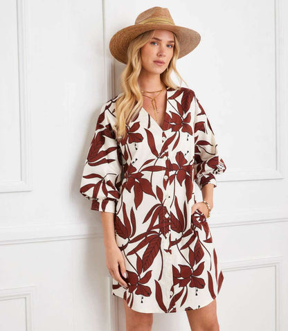 Lantern Sleeve Button-Front Dress