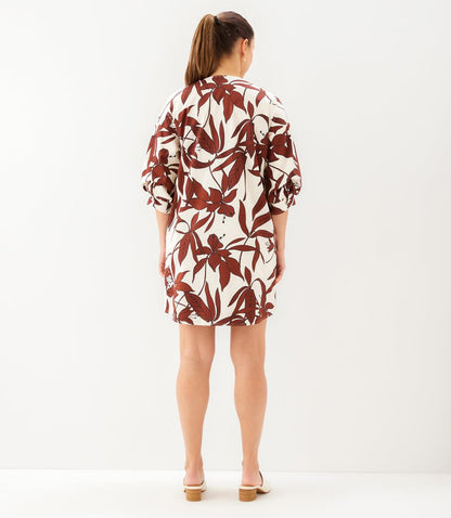 Lantern Sleeve Button-Front Dress