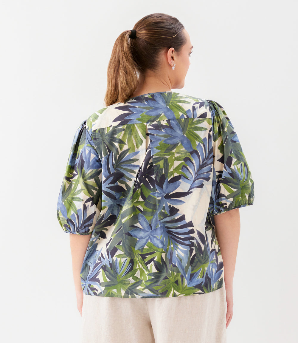Plus Size Puff Sleeve Button Front Shirt