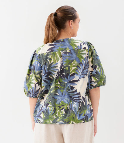 Plus Size Puff Sleeve Button Front Shirt