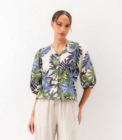 Puff Sleeve Button Front Shirt