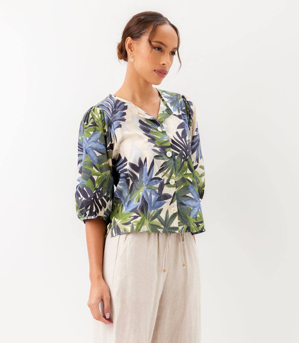 Puff Sleeve Button Front Shirt