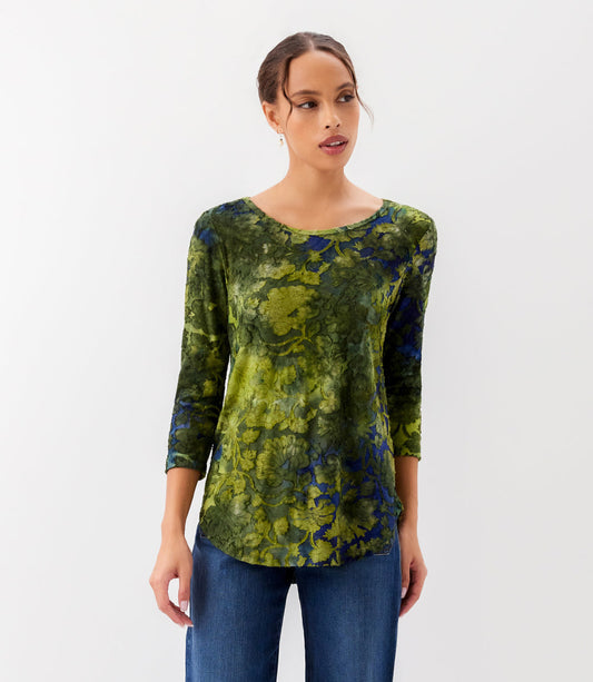 3/4 Sleeve Burnout Shirttail Top