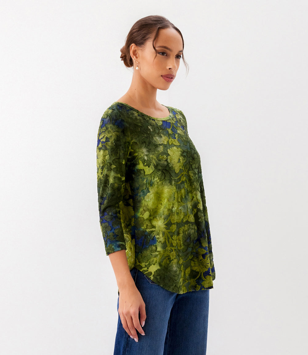 3/4 Sleeve Burnout Shirttail Top