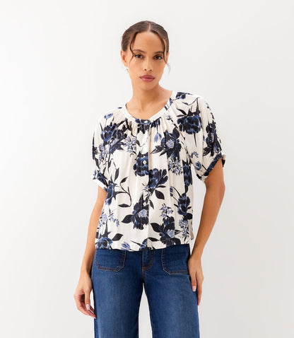 Satin Short Sleeve Peasant Top
