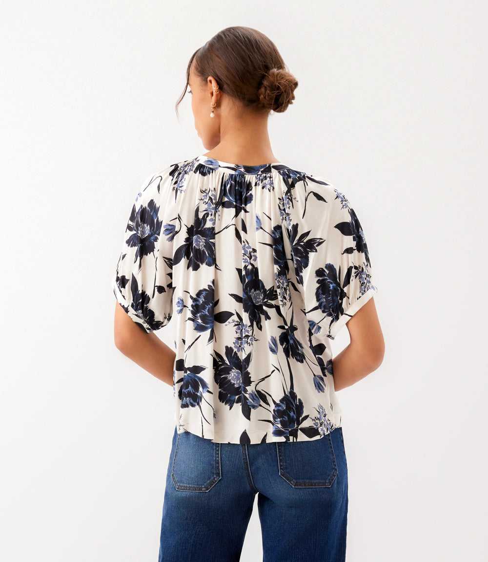 Satin Short Sleeve Peasant Top