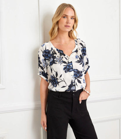 Satin Short Sleeve Peasant Top