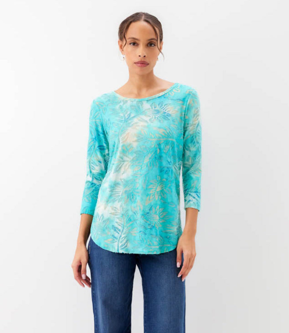 3/4 Sleeve Burnout Shirttail Top