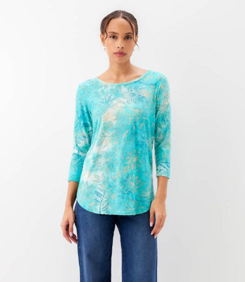 3/4 Sleeve Burnout Shirttail Top