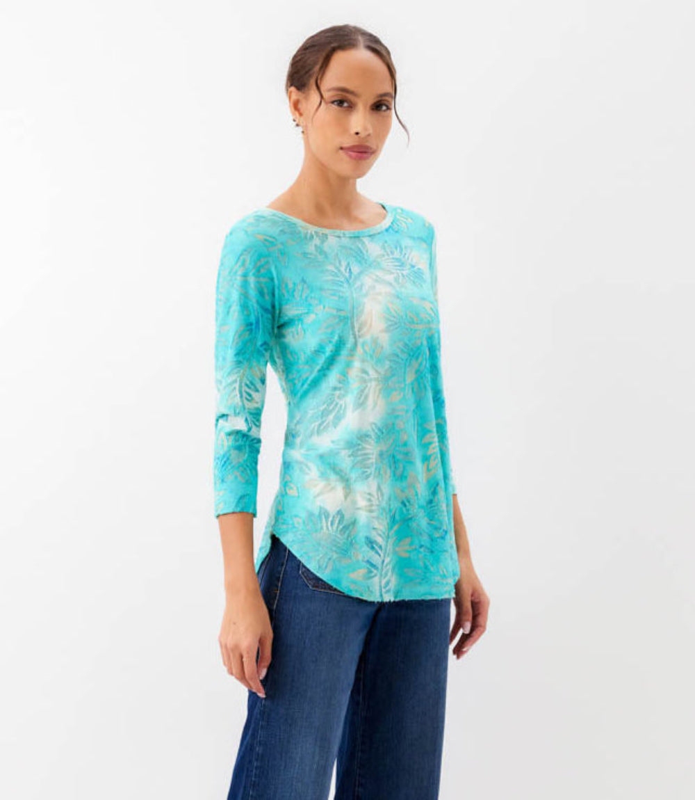 3/4 Sleeve Burnout Shirttail Top