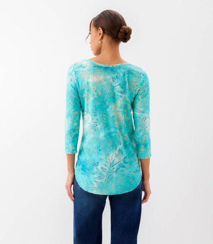 3/4 Sleeve Burnout Shirttail Top