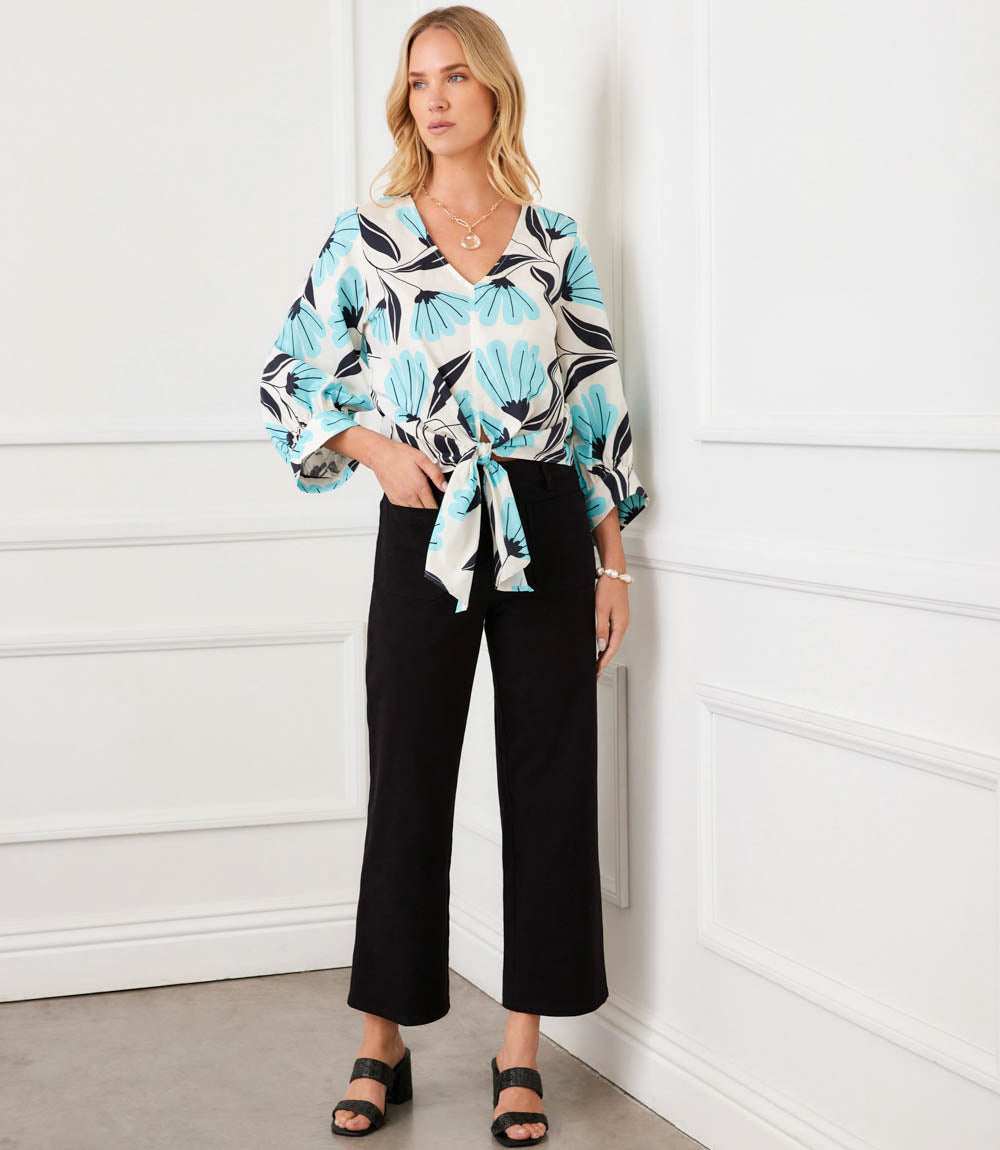 Blouson Sleeve Tie-Front Top