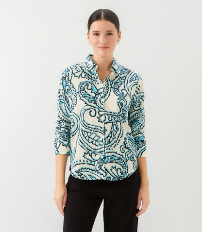 Petite Size Ruched Sleeve Button-Up Shirt