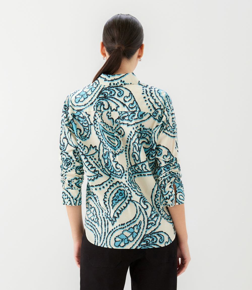Petite Size Ruched Sleeve Button-Up Shirt